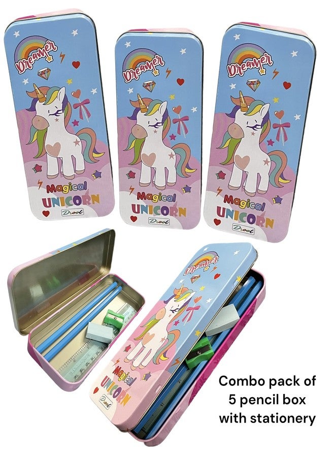 Le Delite Space Theme Pencil Box Case with Stationary Pencil, Scale,Eraser & Sharpener Combo Set | Birthday Return Gift Party Favor for Girls, Boys, Kids (Unicorn - 5 Pencil Box) - Image 2